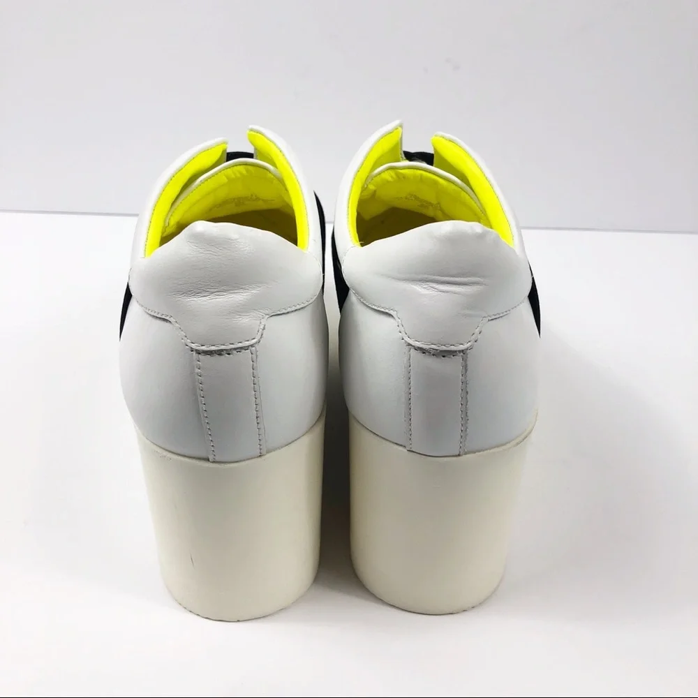 Kendall & Kylie White Black Platform Sneakers with Neon Yellow Lining